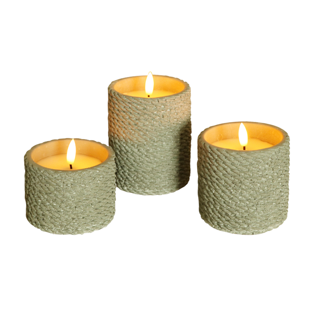 LED Cylindrical Cement 3D Wick Wax Lilin