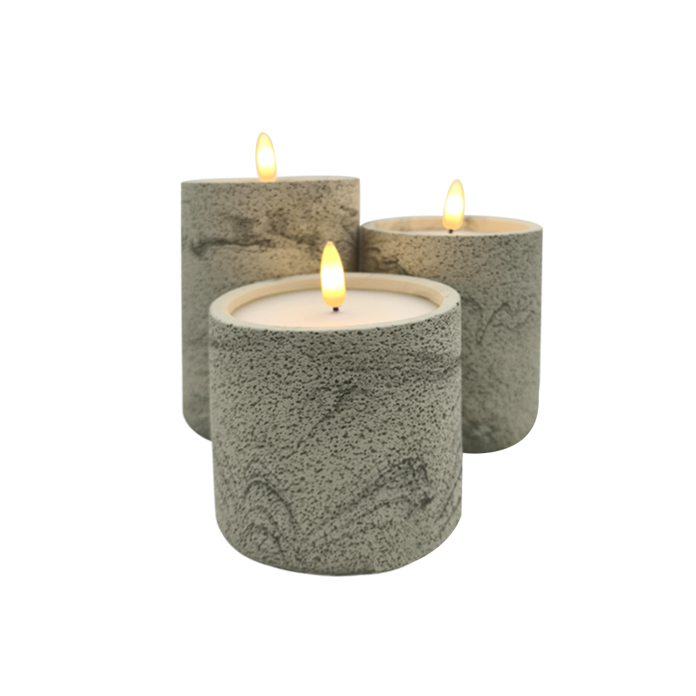 LED 3D Electronic Fat Pilar Cemon Concrete Lilin