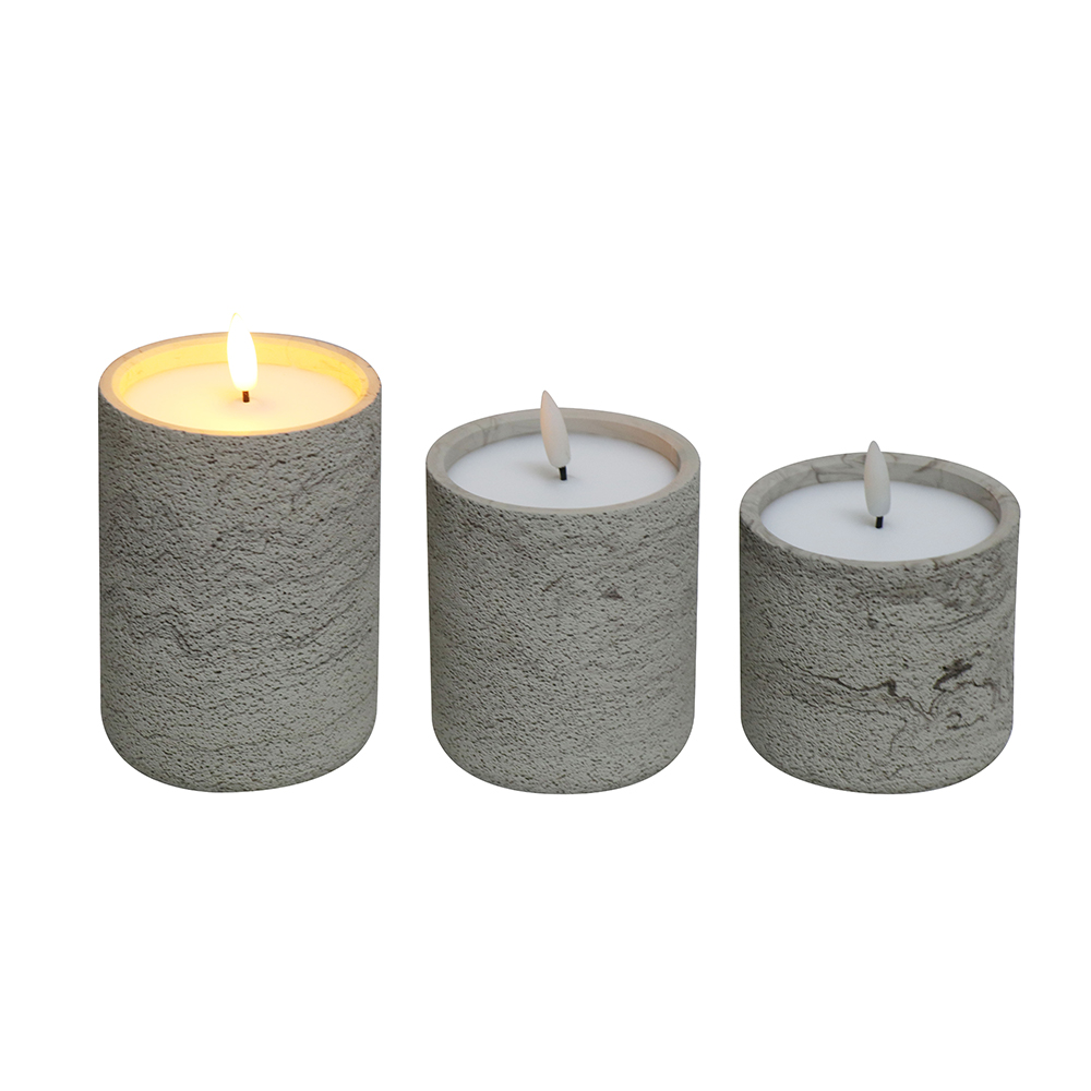 LED 3D Electronic Fat Pilar Cemon Concrete Lilin